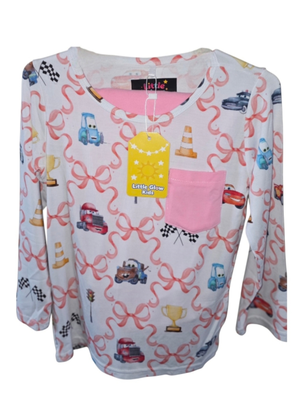Little Glow Kids Cars Bamboo Long Sleeve Pocket Tee & Joggers Girls Size 4T NWT